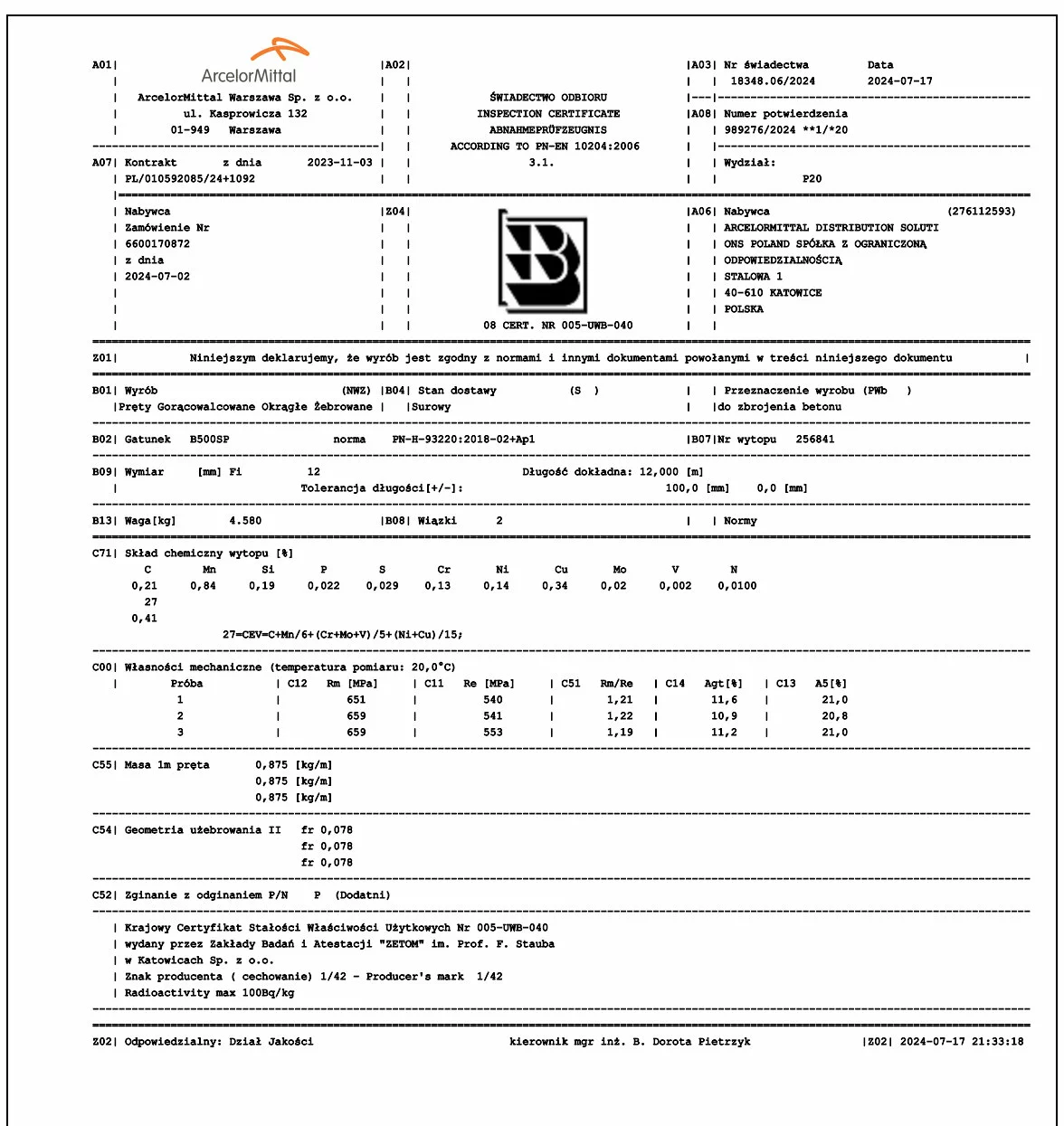 Certyfikat jakości 19